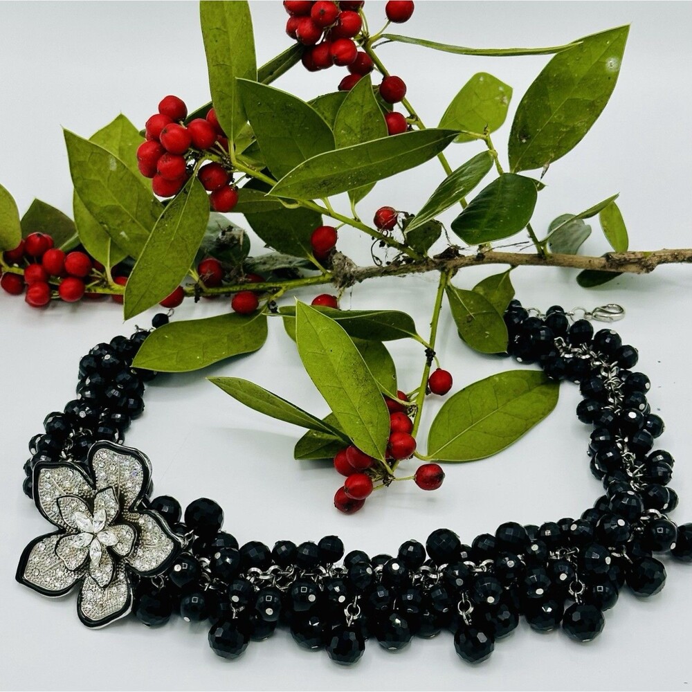 Vtg Faceted Multi-Strand Art-Deco Goth Glam Maximalist Chunky Statement Crystal